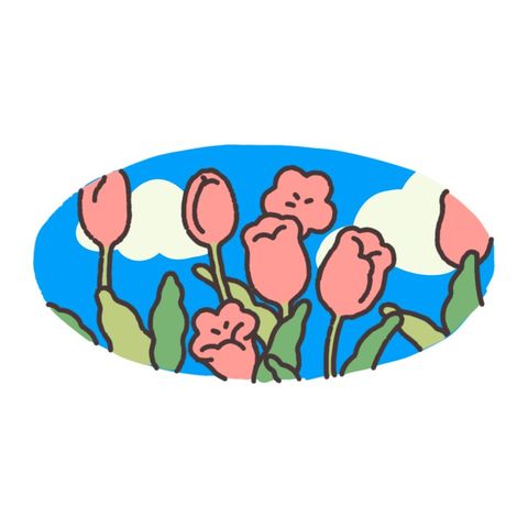 Pink tulips in blue flash tattoo design by Naive Flora Tattoo Bangkok
