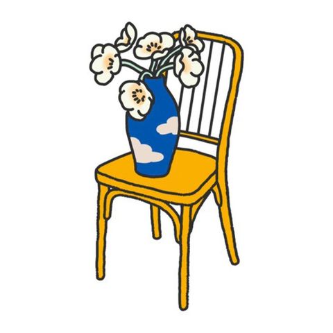 Flowers in a vase on a chair flash tattoo design by Naive Flora Tattoo Bangkok
