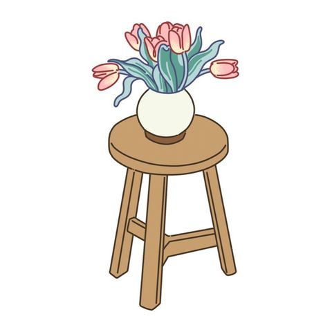 Flowers in a vase on a stool flash tattoo design by Naive Flora Tattoo Bangkok