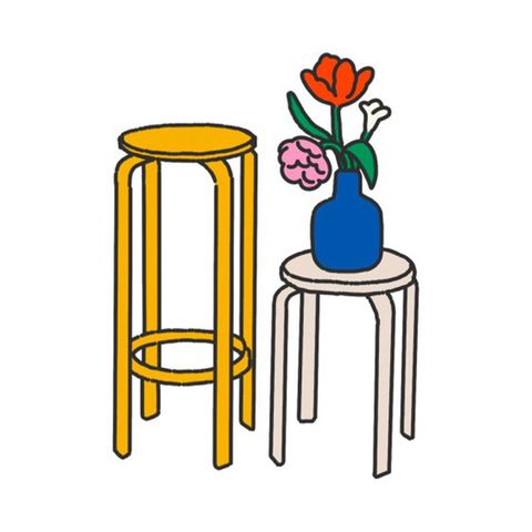 Flower vase and two stools flash tattoo design by Naive Flora Tattoo Bangkok