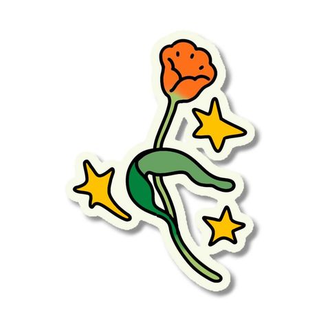 Flower with stars flash tattoo design by Naive Flora Tattoo Bangkok