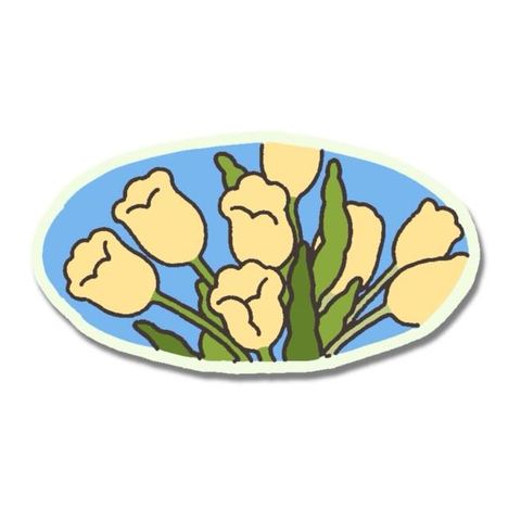 Yellow tulips in blue flash tattoo design by Naive Flora Tattoo Bangkok