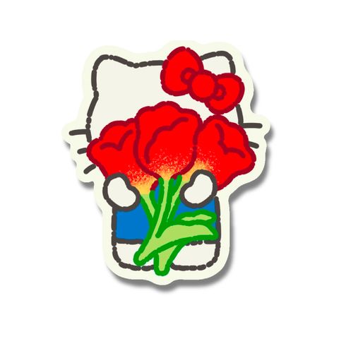 Kitty with red flowers flash tattoo design by Naive Flora Tattoo Bangkok