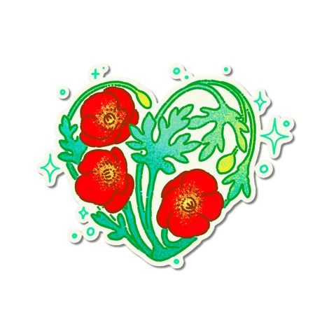 Vine heart with red poppies flash tattoo design by Naive Flora Tattoo Bangkok