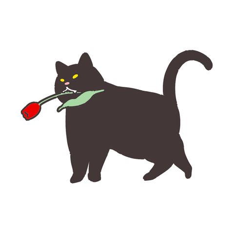 Black cat holding a rose flash tattoo design by Naive Flora Tattoo Bangkok