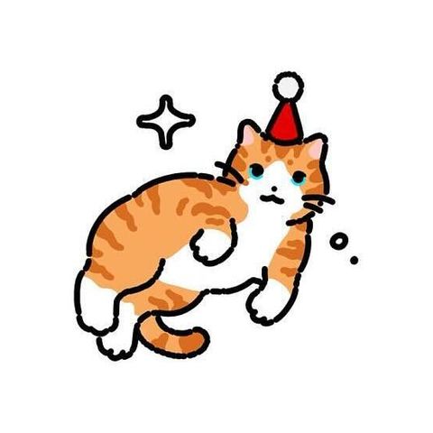 Orange cat with a red party hat flash tattoo design by Naive Flora Tattoo Bangkok