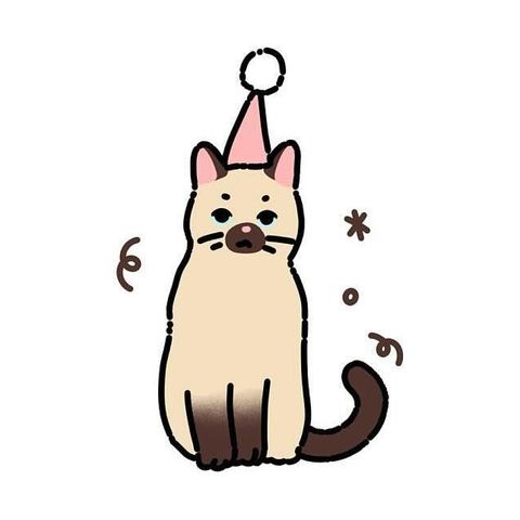Cat with a party hat flash tattoo design by Naive Flora Tattoo Bangkok