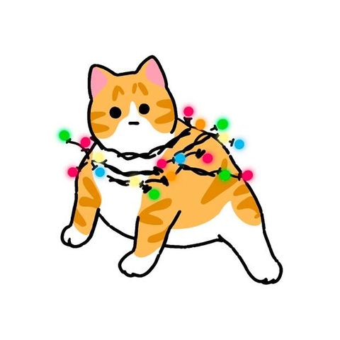 Orange cat tangled in string lights flash tattoo design by Naive Flora Tattoo Bangkok