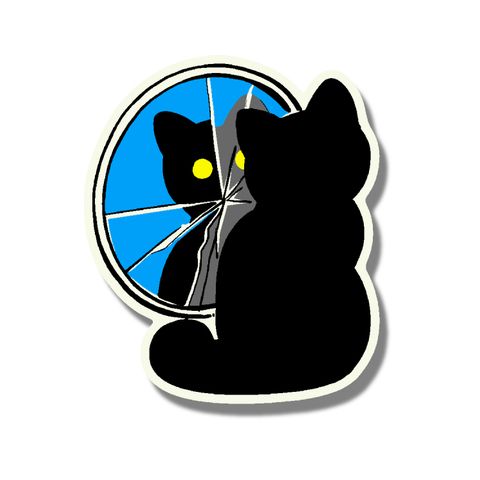 Black cat in the mirror flash tattoo design by Naive Flora Tattoo Bangkok
