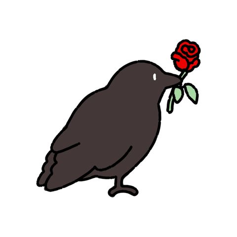 Black crow holding a red rose flash tattoo design by Naive Flora Tattoo Bangkok