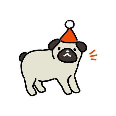 Pug dog with a party hat flash tattoo design by Naive Flora Tattoo Bangkok