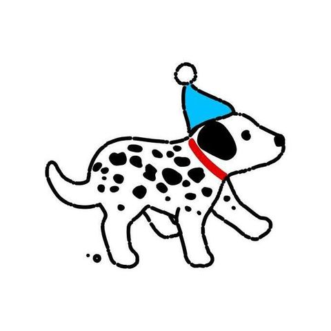 Dalmatian dog with a party hat flash tattoo design by Naive Flora Tattoo Bangkok