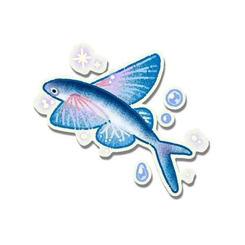 Blue flying fish flash tattoo design by Naive Flora Tattoo Bangkok