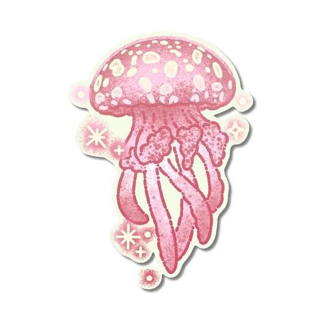 Pink jellyfish flash tattoo design by Naive Flora Tattoo Bangkok