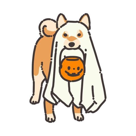 Dog in a Halloween ghost costume flash tattoo design by Naive Flora Tattoo Bangkok