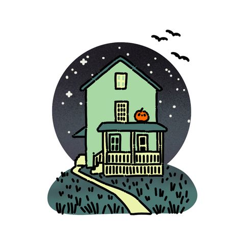 Haunted house snow globe flash tattoo design by Naive Flora Tattoo Bangkok