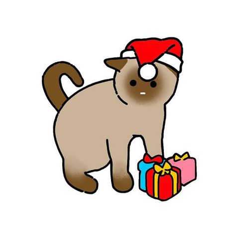 Christmas cat with gifts flash tattoo design by Naive Flora Tattoo Bangkok