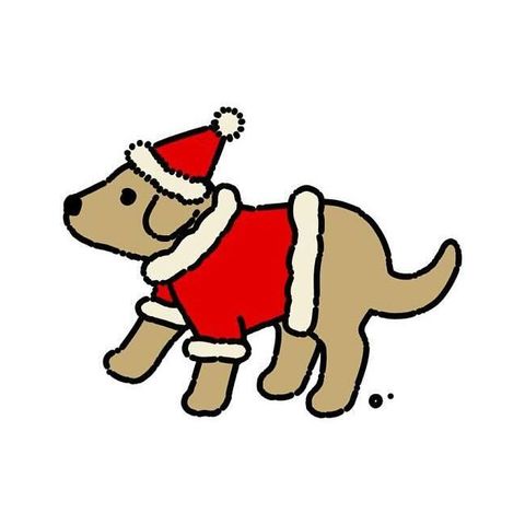 Christmas dog in a santa outfit flash tattoo design by Naive Flora Tattoo Bangkok