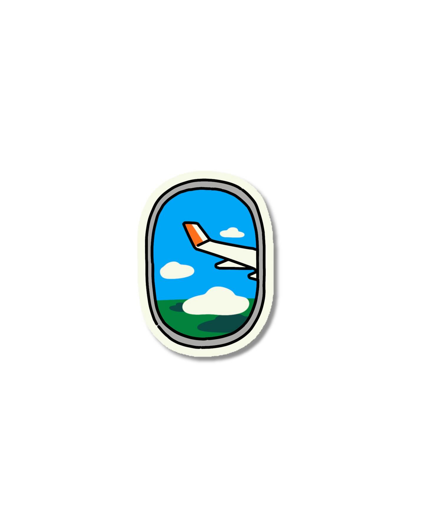 Airplane window with clouds naive flash tattoo design