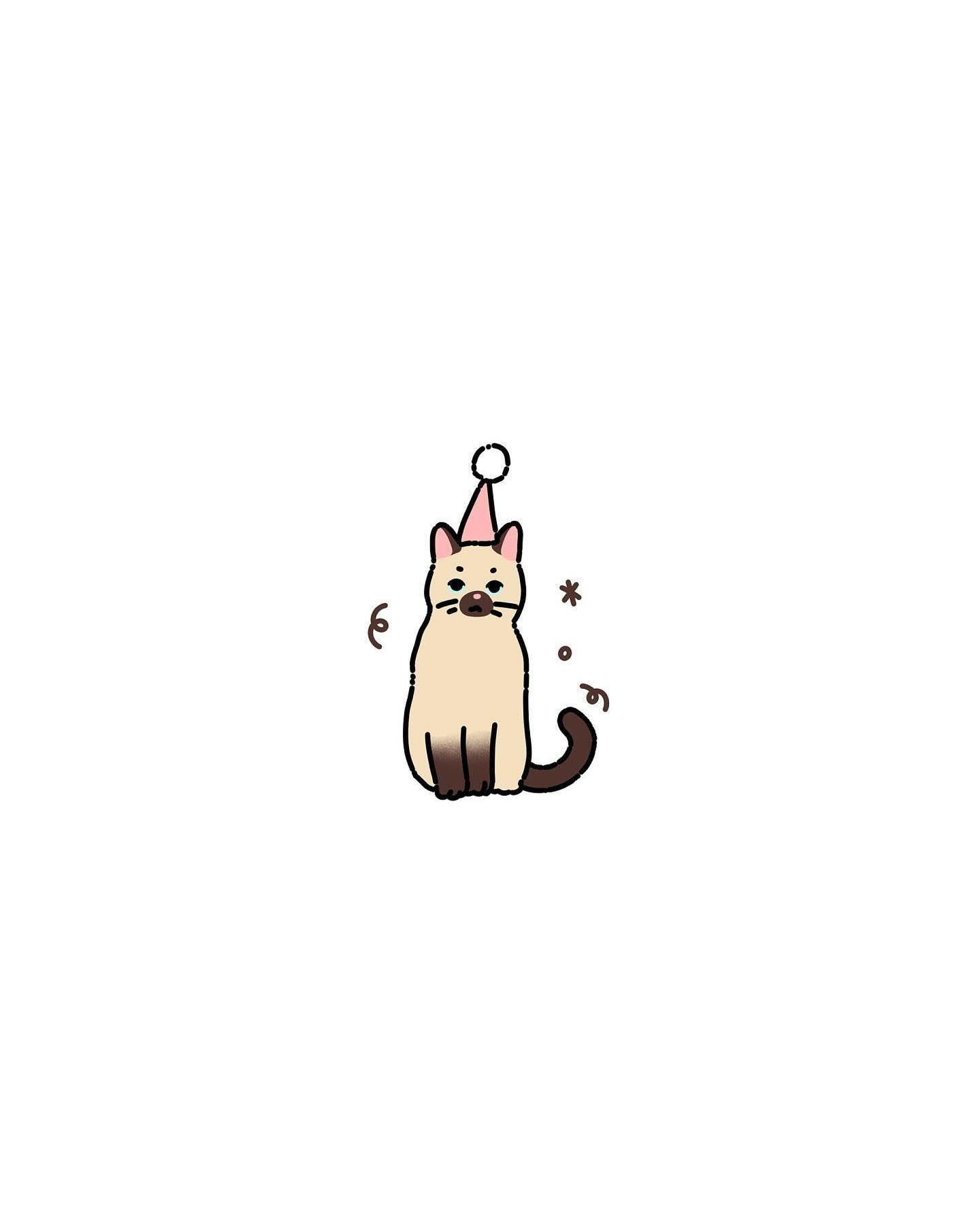 Cat with a party hat naive flash tattoo design