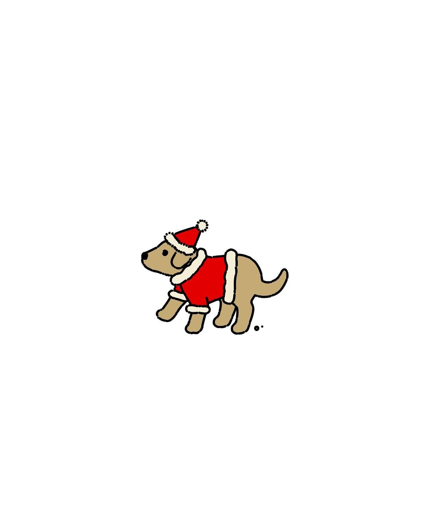 Christmas dog in a santa outfit naive flash tattoo design