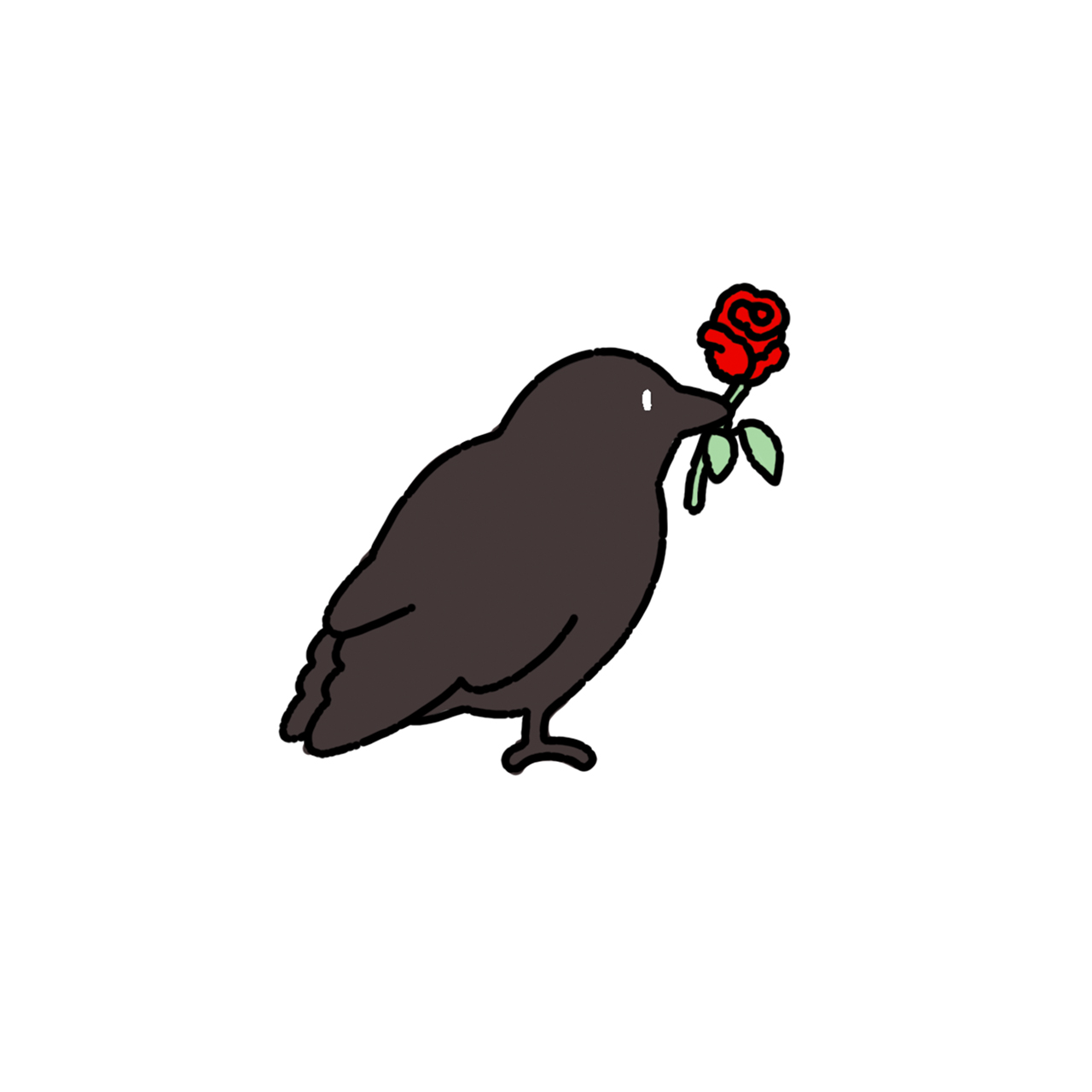 Black crow holding a red rose naive flash tattoo design