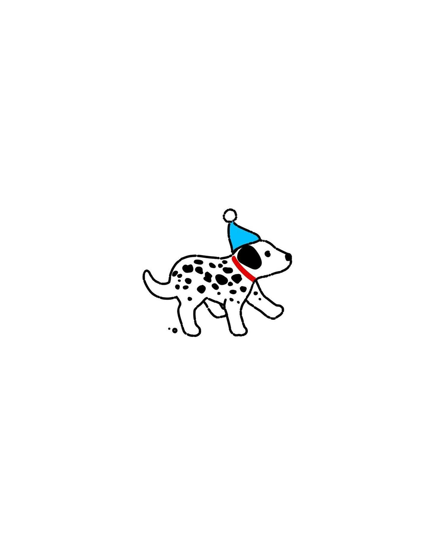 Dalmatian dog with a party hat naive flash tattoo design