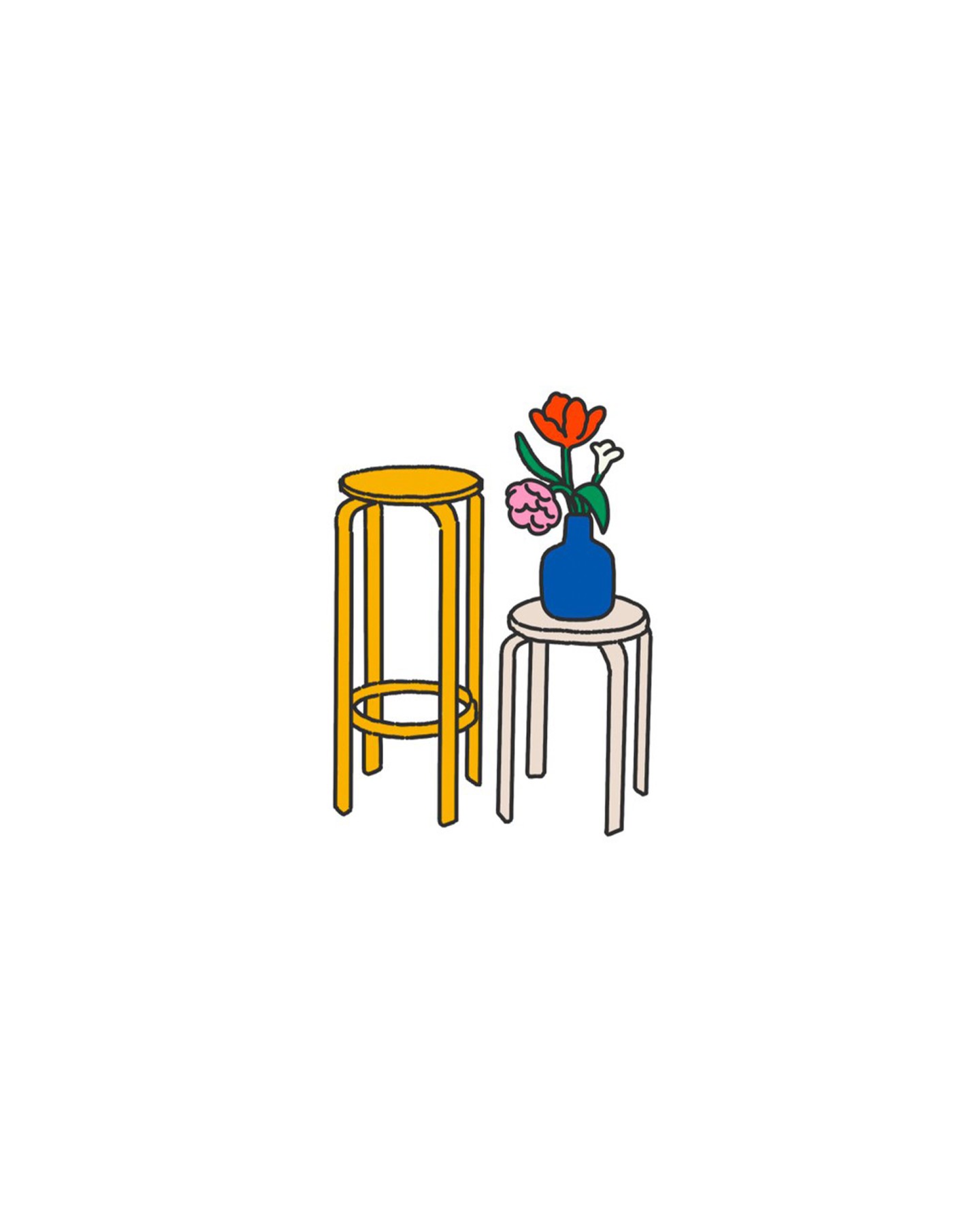 Flower vases on stools naive flash tattoo design