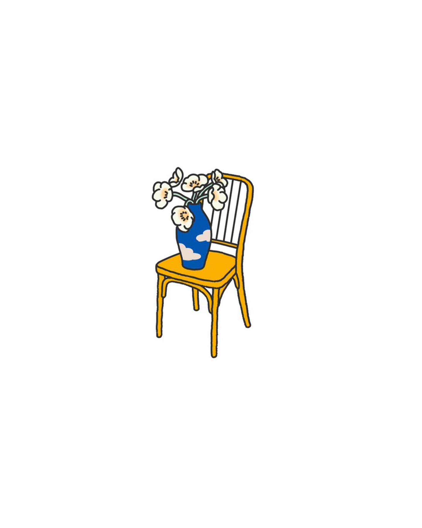 Flowers in a vase on a chair naive flash tattoo design