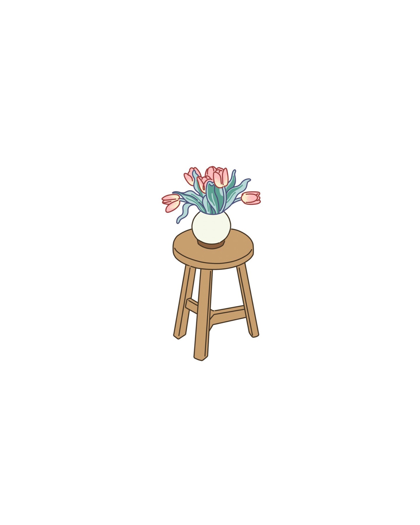 Flowers in a vase on a stool naive flash tattoo design