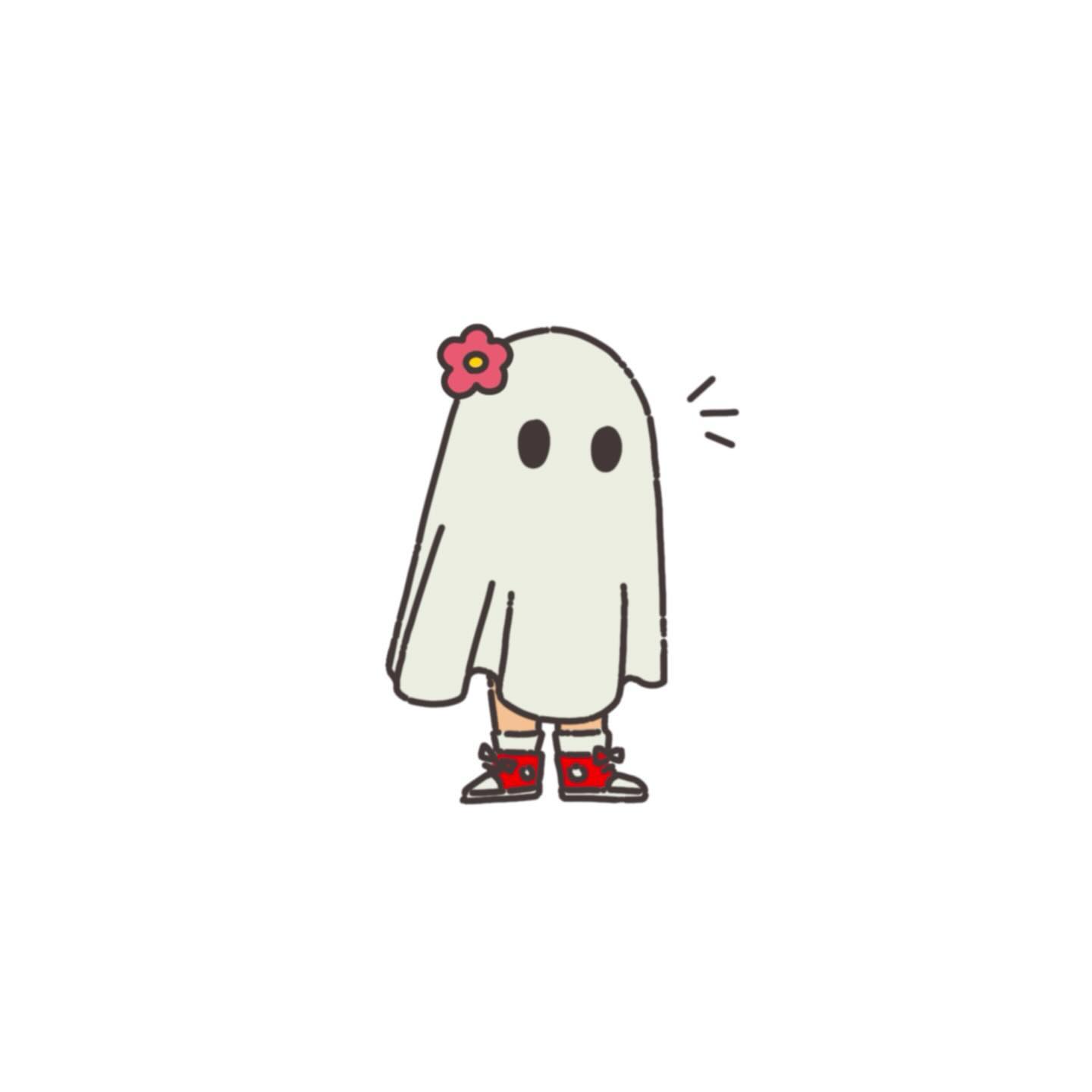 Halloween ghost holding a flower naive flash tattoo design
