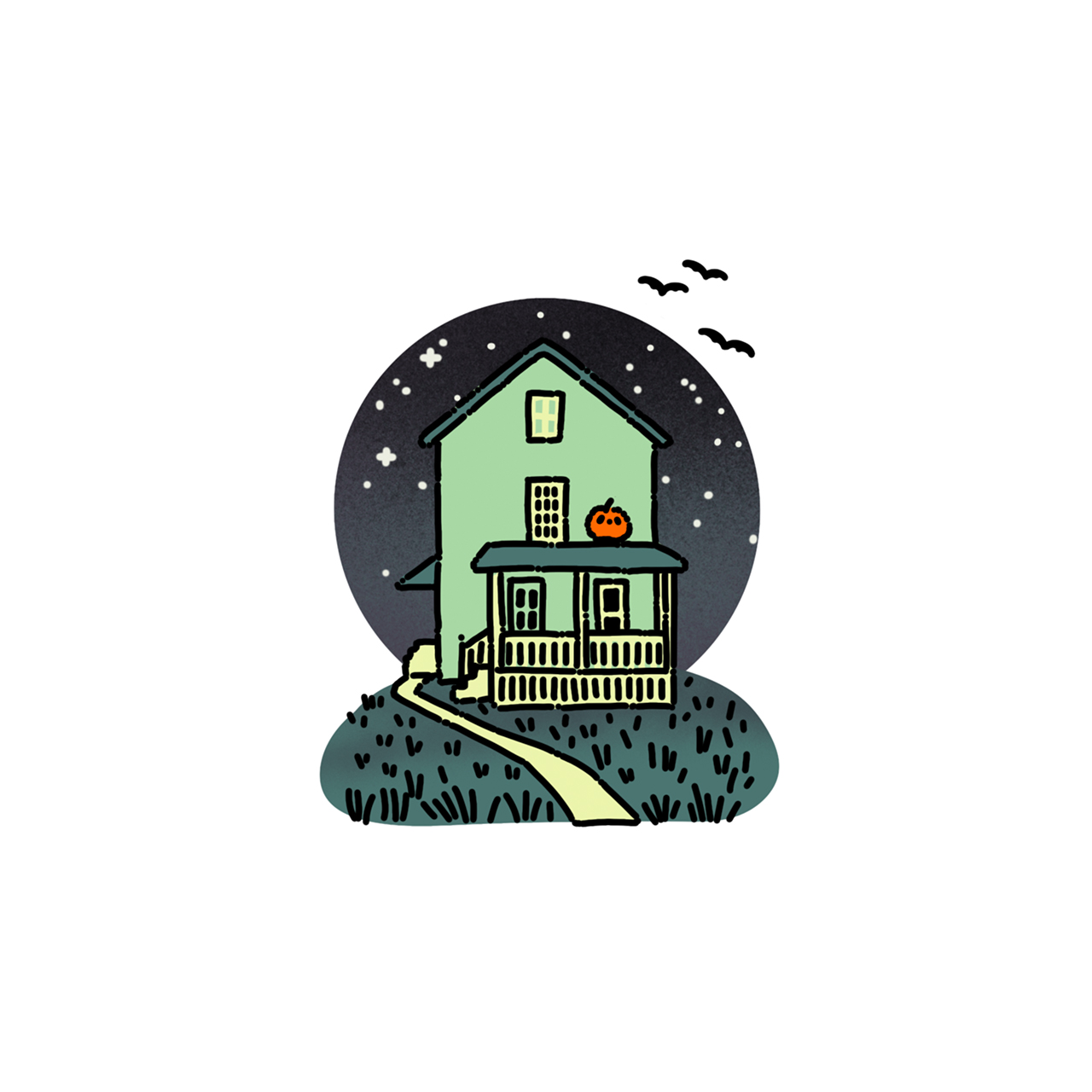 Haunted house snow globe naive flash tattoo design