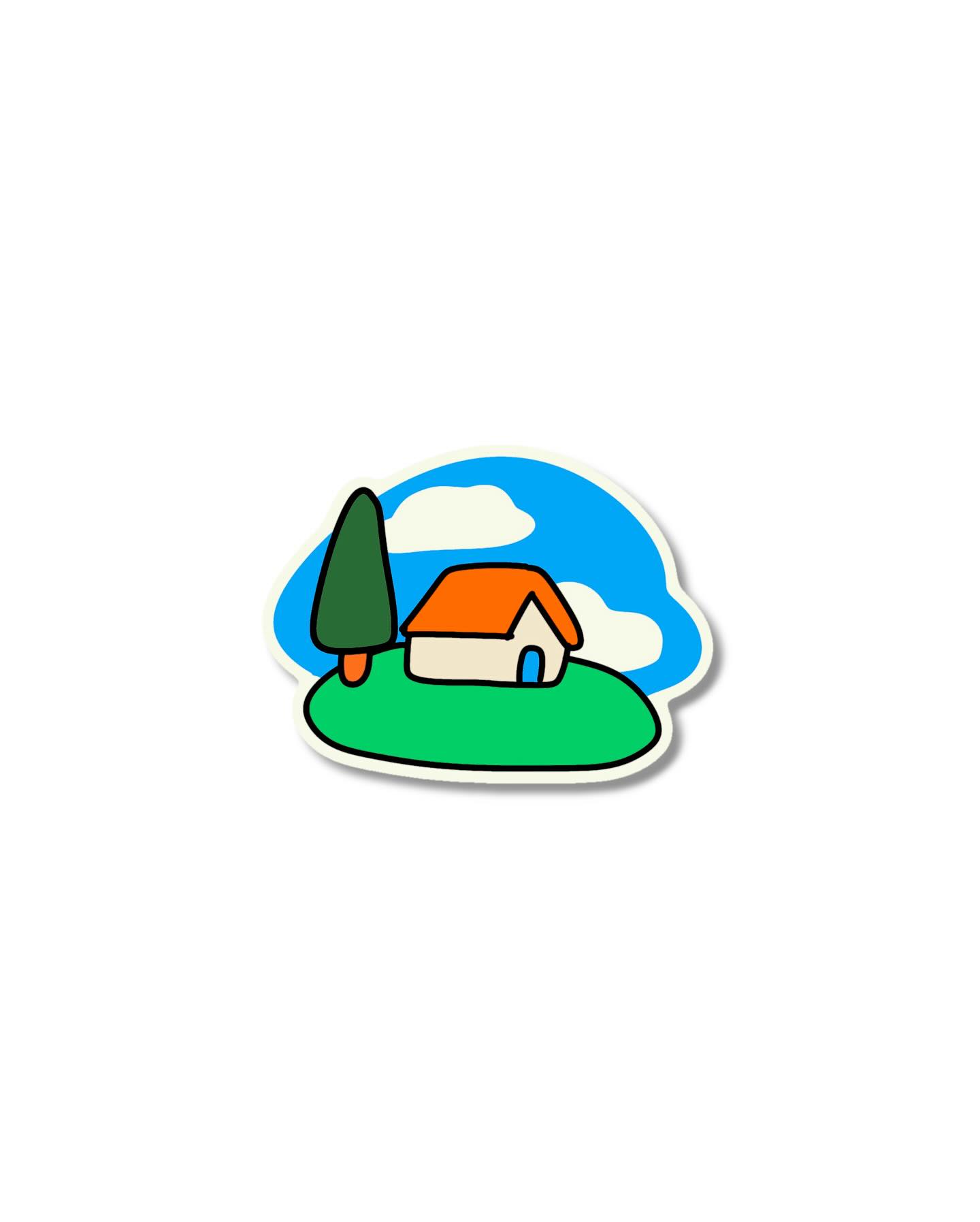 Little house landscape naive flash tattoo design