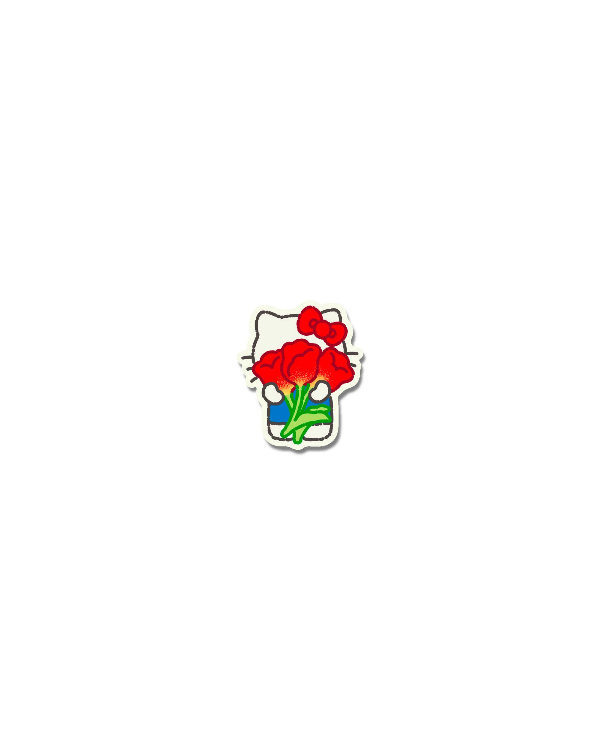 Kitty with red flowers naive flash tattoo design