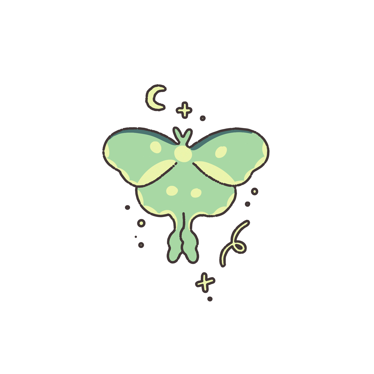 Green luna moth with moon naive flash tattoo design
