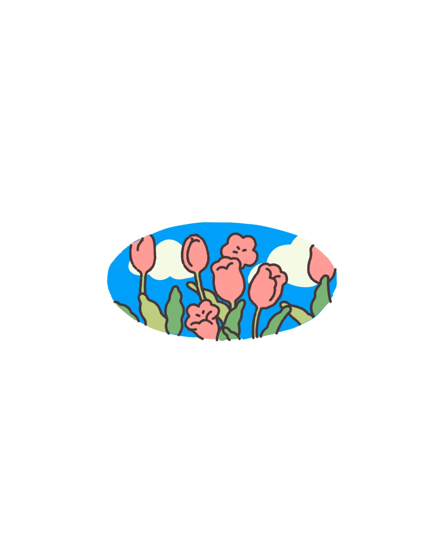 Pink tulips in blue naive flash tattoo design