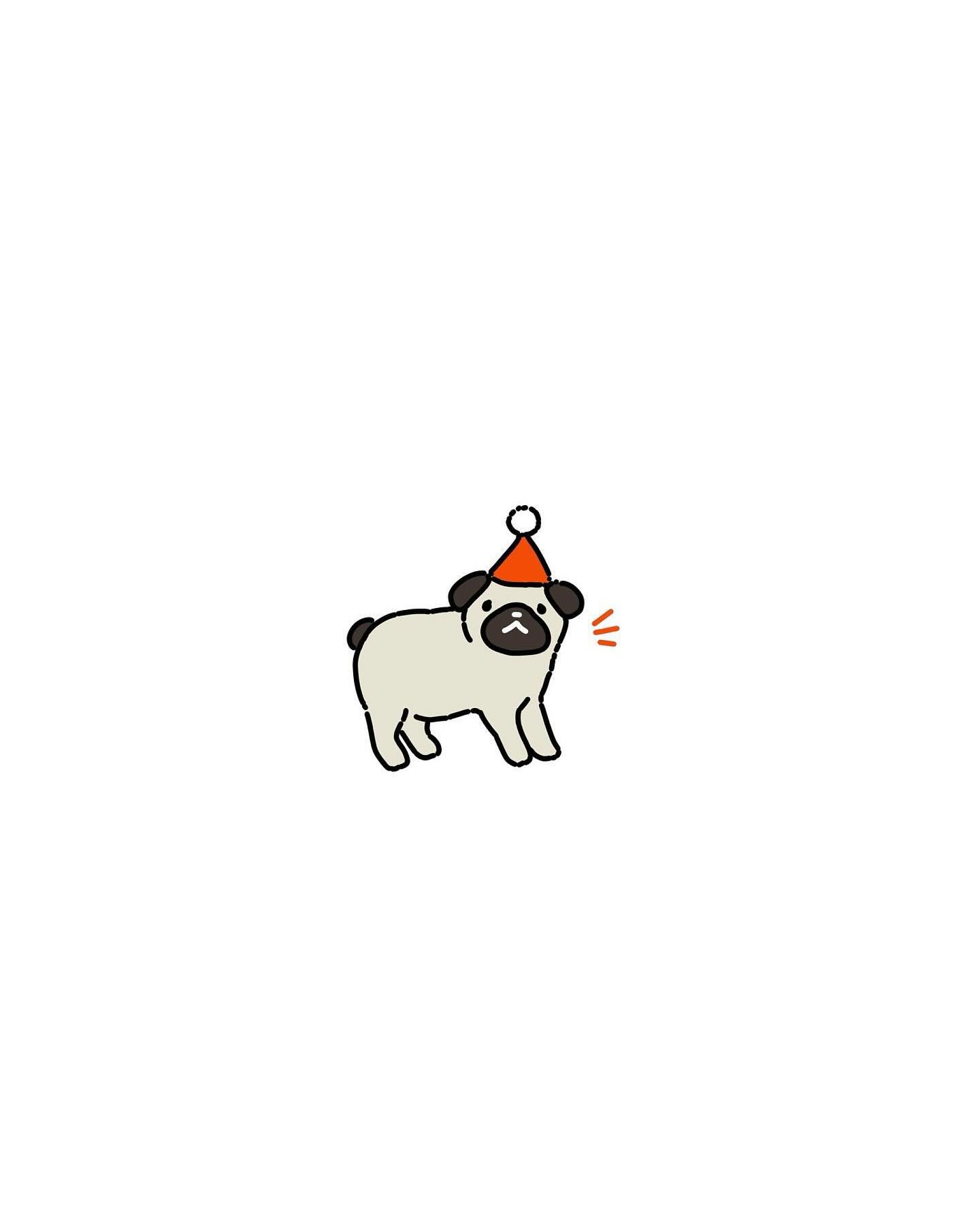 Pug dog with a party hat naive flash tattoo design