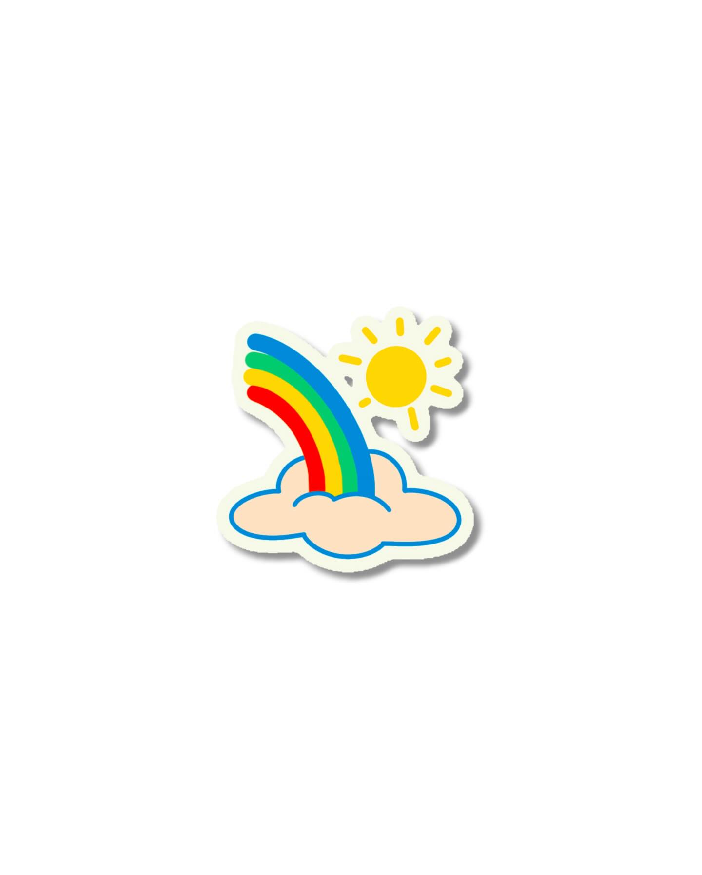Rainbow with sun and clouds naive flash tattoo design