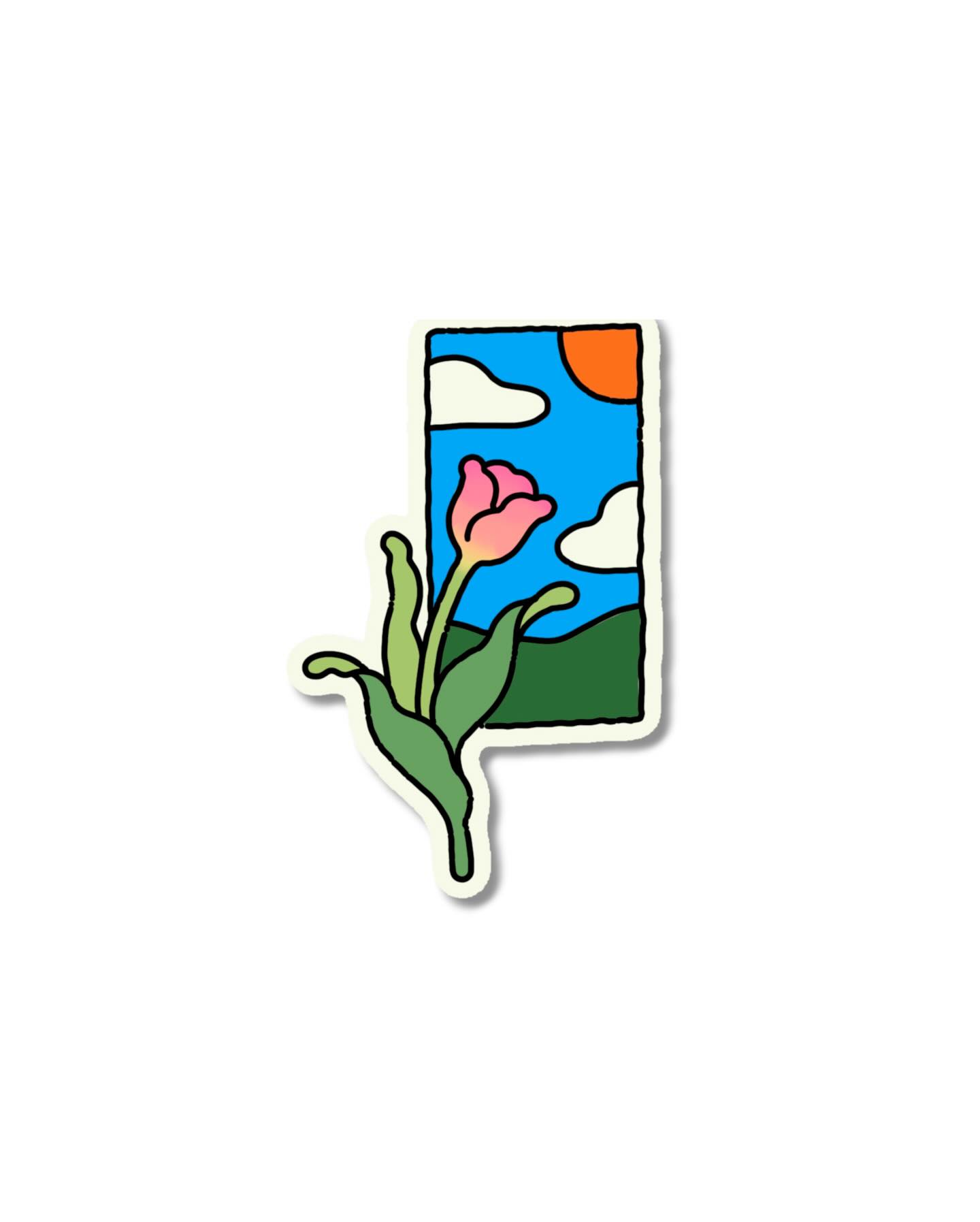 Tulip field polaroid naive flash tattoo design