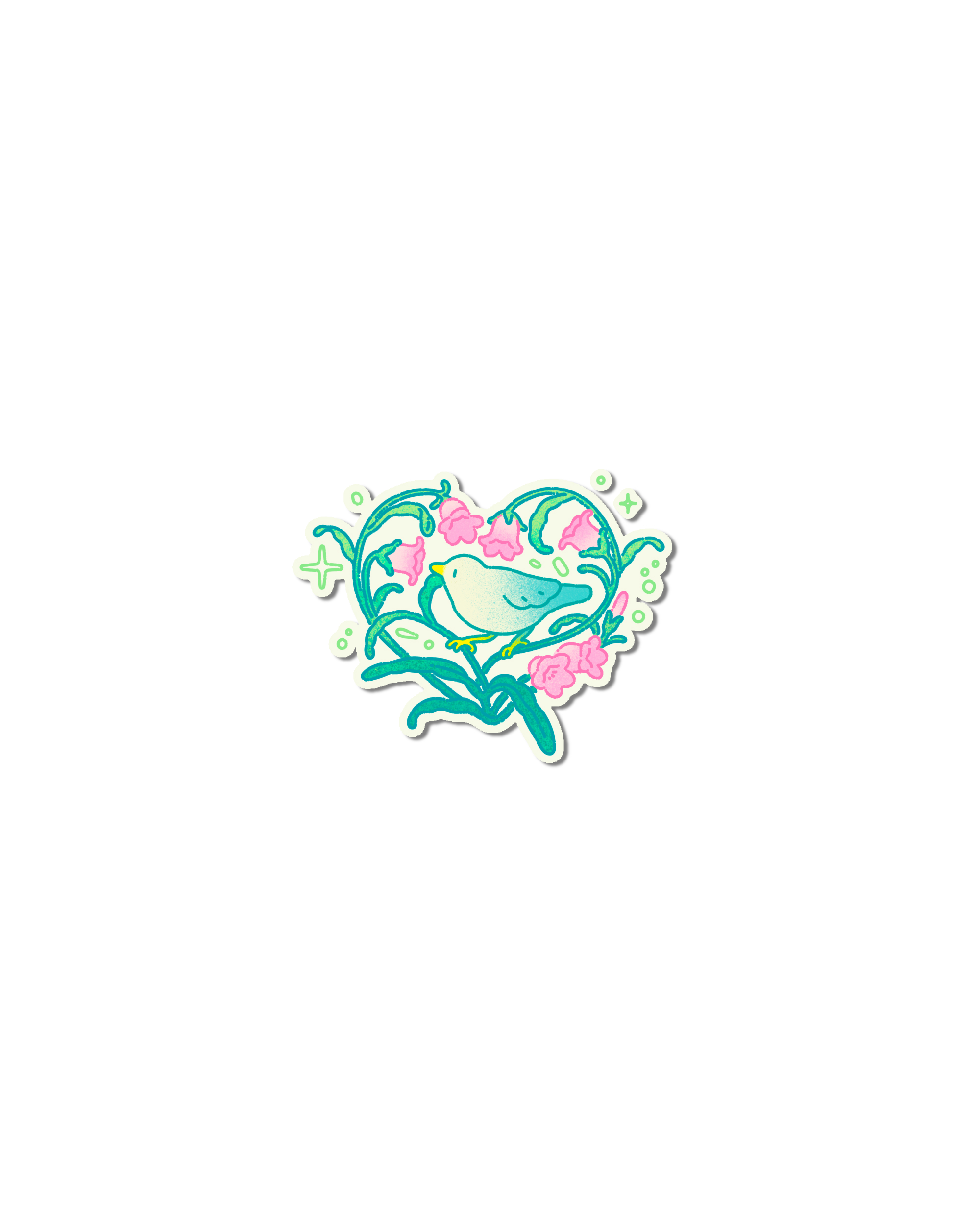 Vine heart with pink flowers naive flash tattoo design