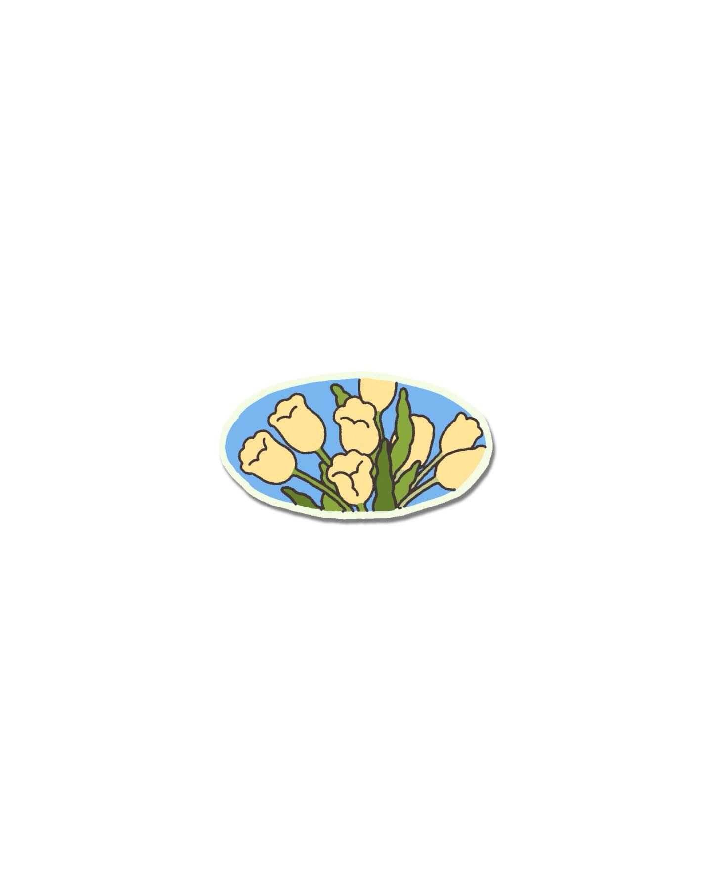 Yellow tulips on a plate naive flash tattoo design